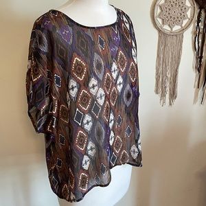 F21 Flowy Diamond Print Blouse, Oversized